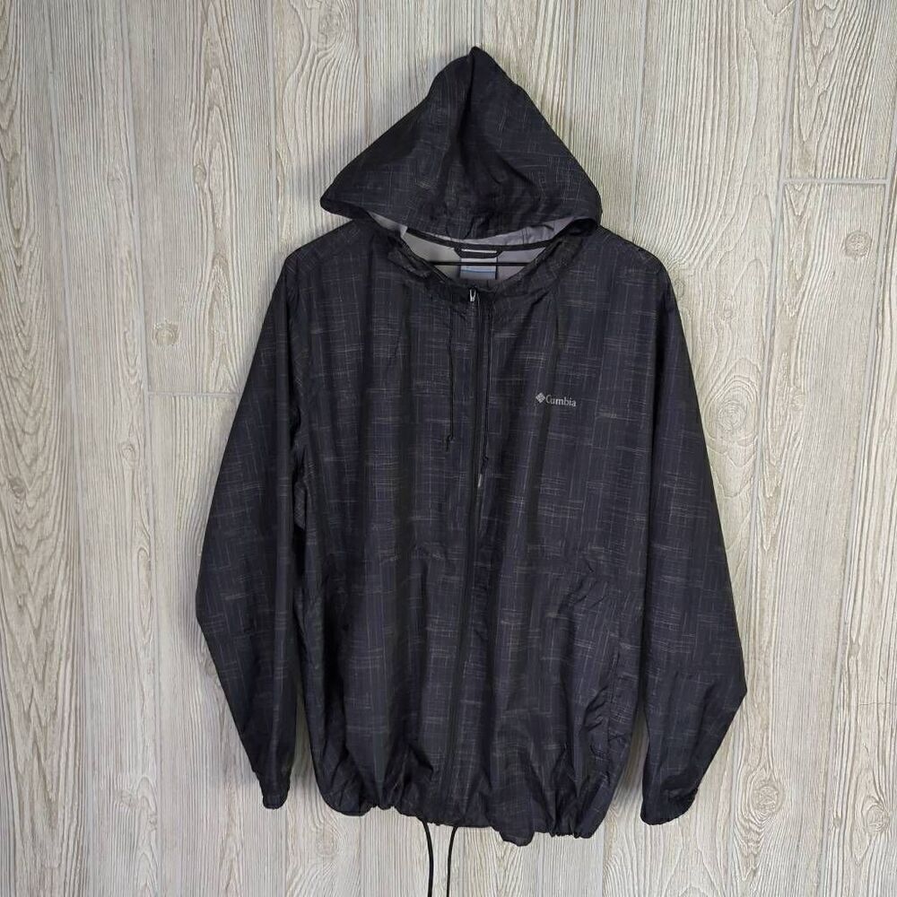 Vintage Columbia Men’s 2XL Black Poly Full Zip Track Jacket Windbreaker Coat